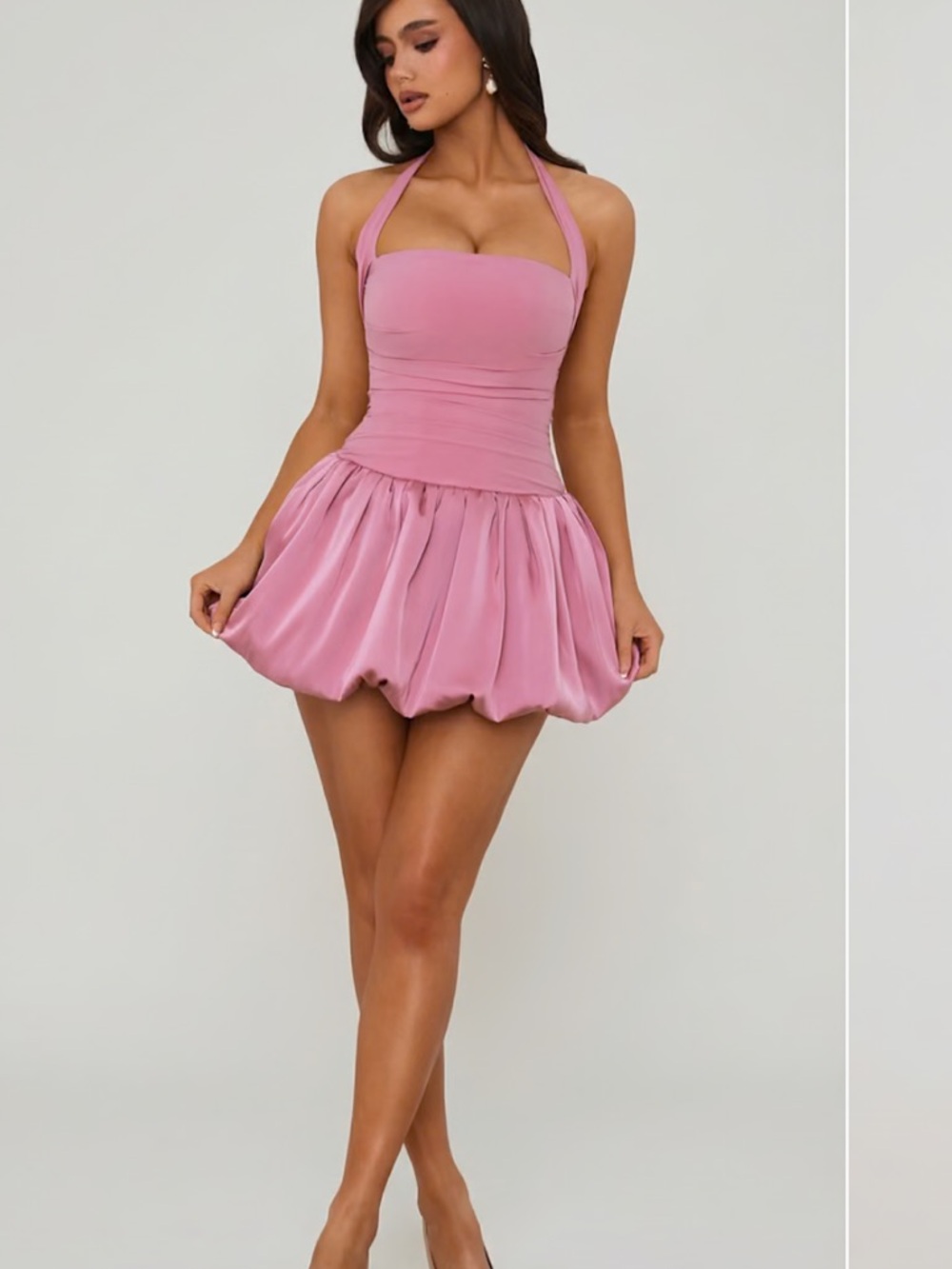Oh Polly Pink Halter Bubble Hem Mini Dress